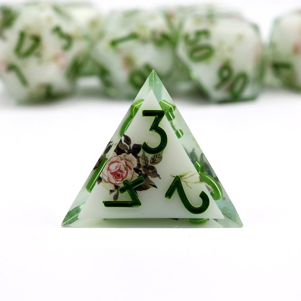 Floral Notes | ART CORE DICE | Floral prints with Green numbers | 7 Piece Set