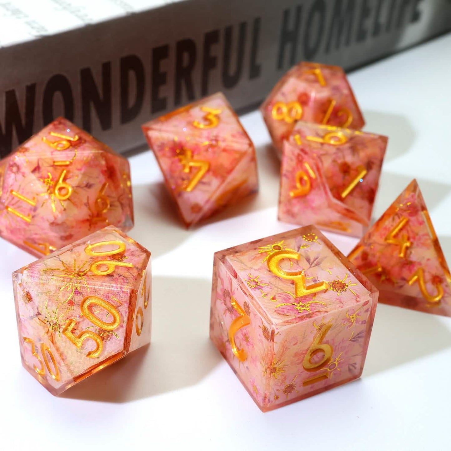 Fey Blossom – view 7 – art core DnD dice set