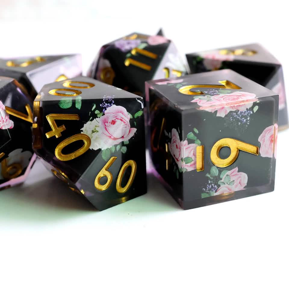 Floral Tsundere – view 7 – art core DnD dice set