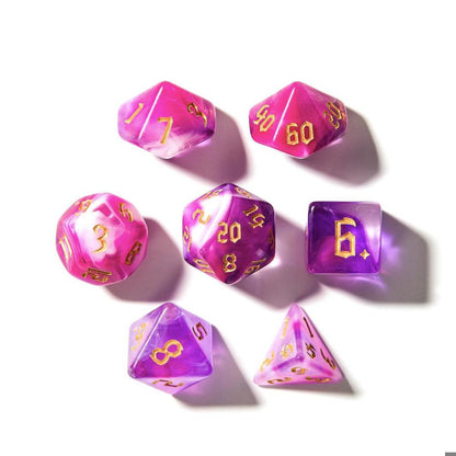 Hot Pink Swirl | Gold Numbers | 7 Piece Acrylic Dice Set