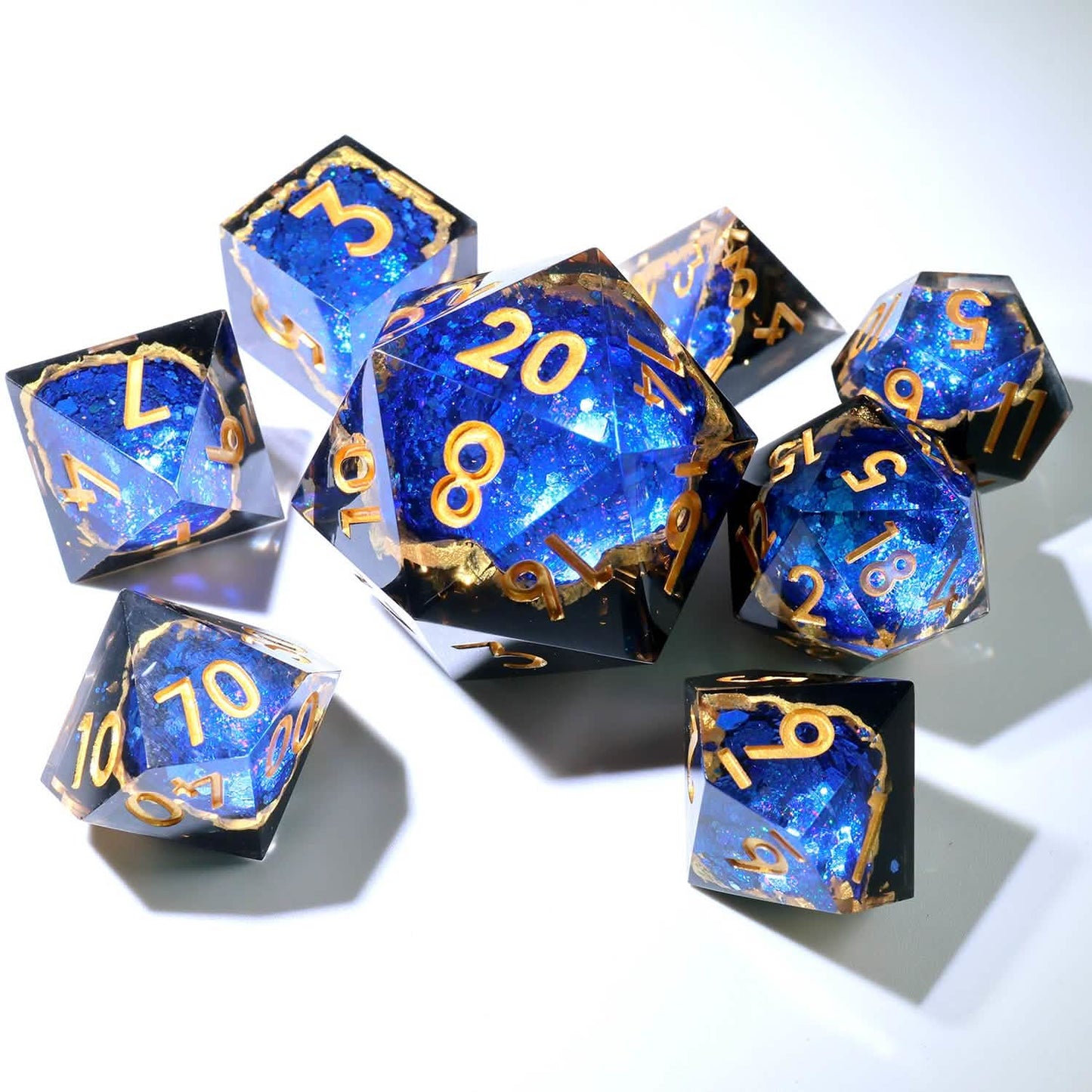 Azure Depths – product detail – geode DnD dice set