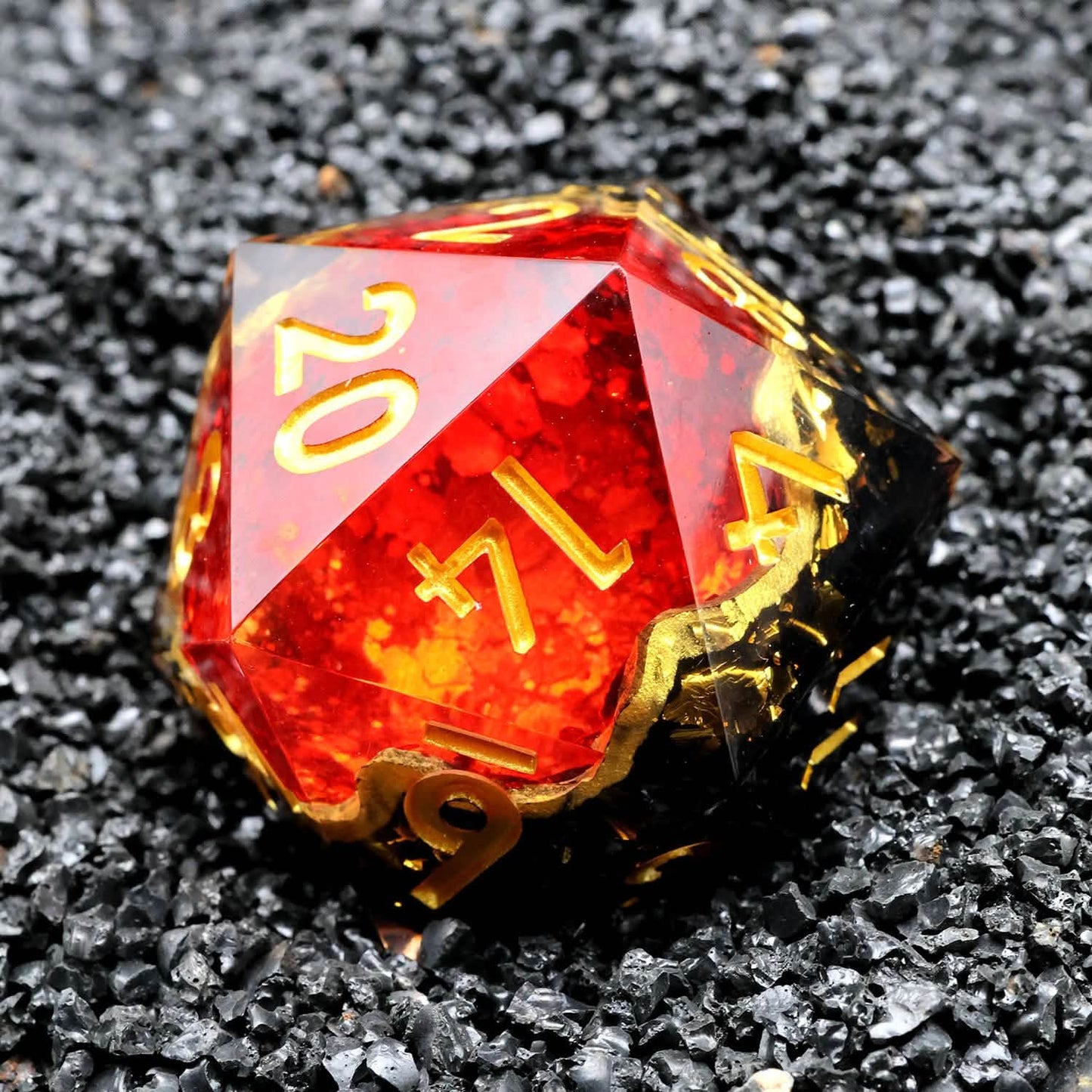 Crimson Abyss – product detail – geode DnD dice set