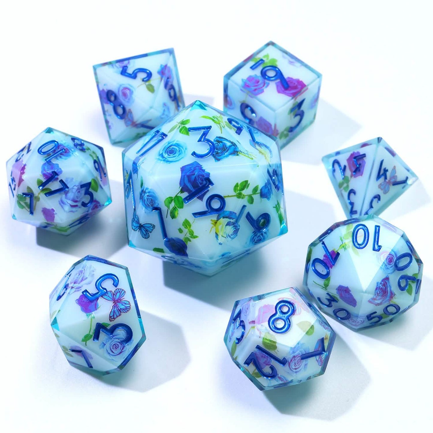 Enchanted China – close-up view – art core DnD dice set