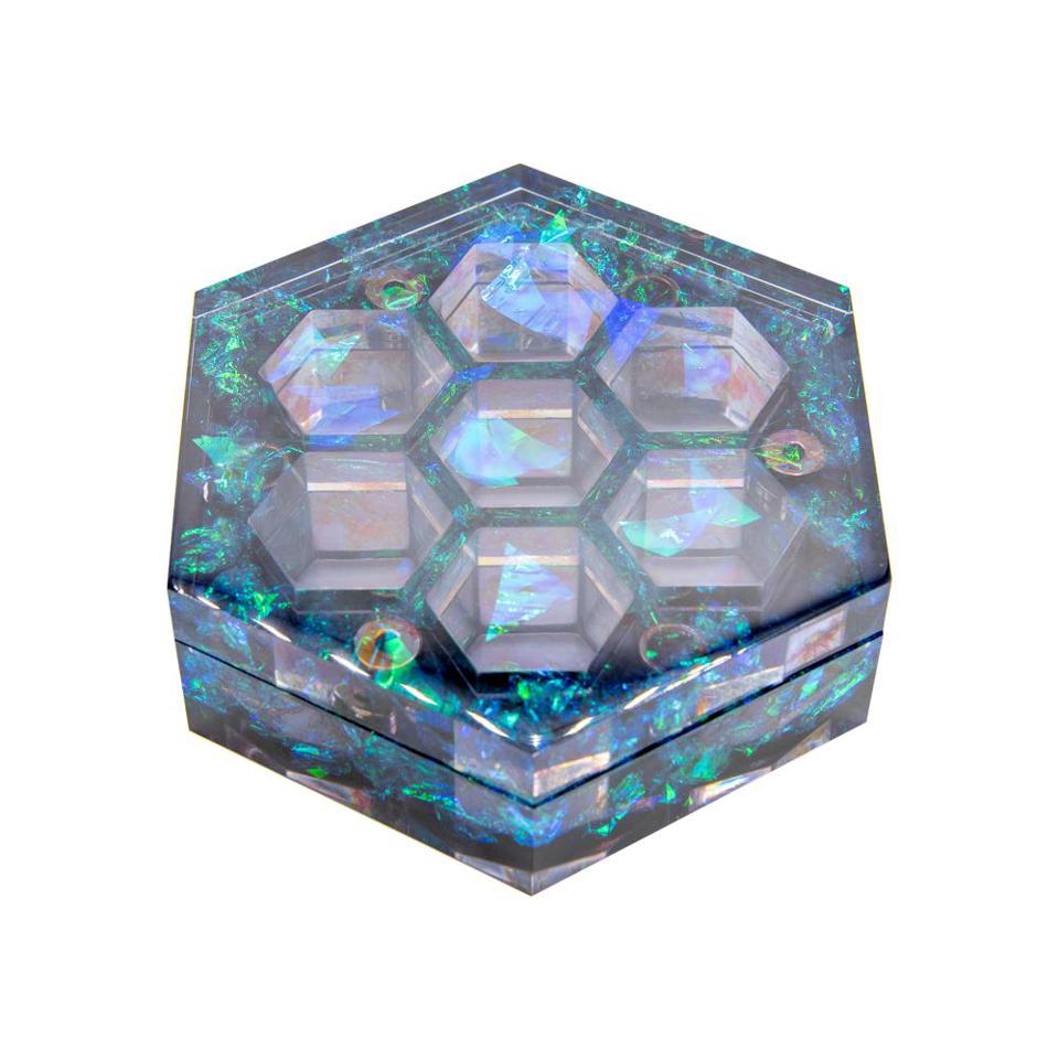 Blue with Holo Flakes - Hexagonal Resin Dice Box