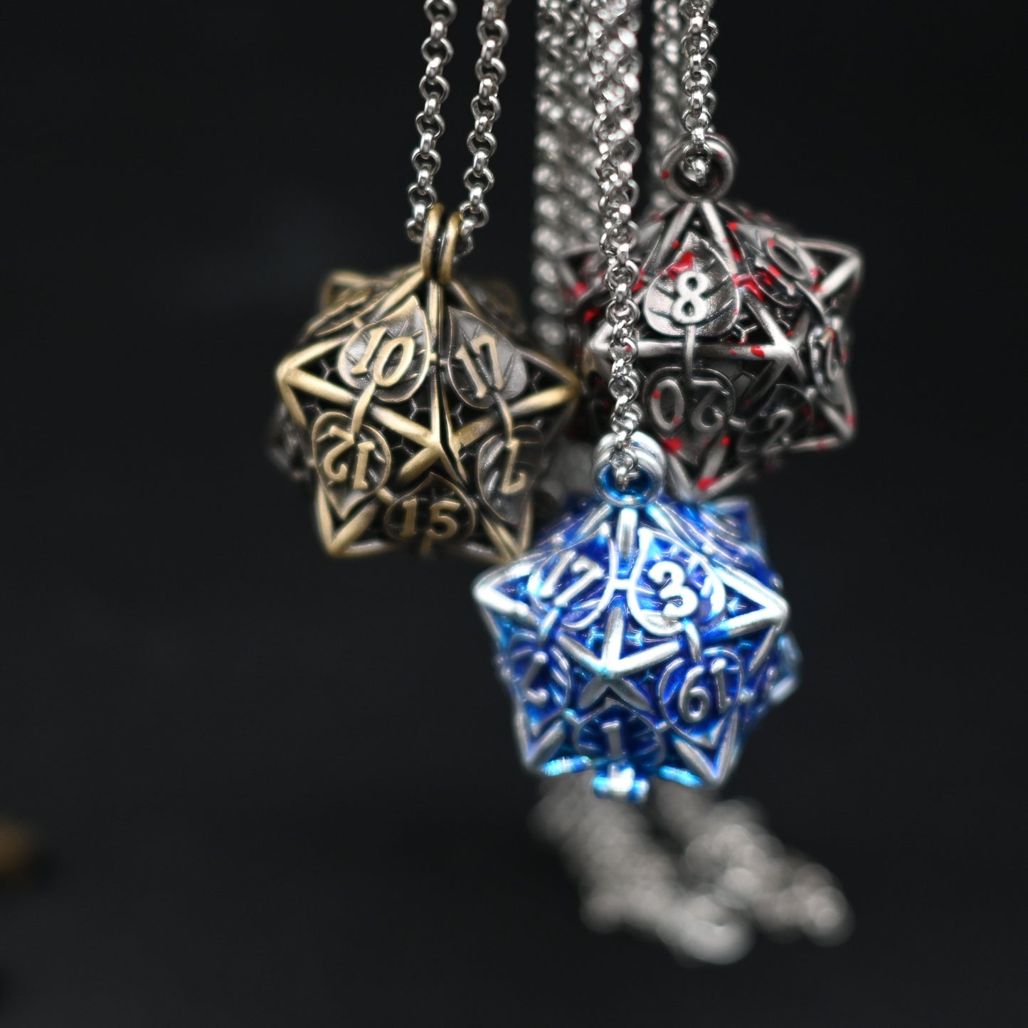Leaflock | Blood Spatter D20 Pendant Necklace with Mini Metal Dice