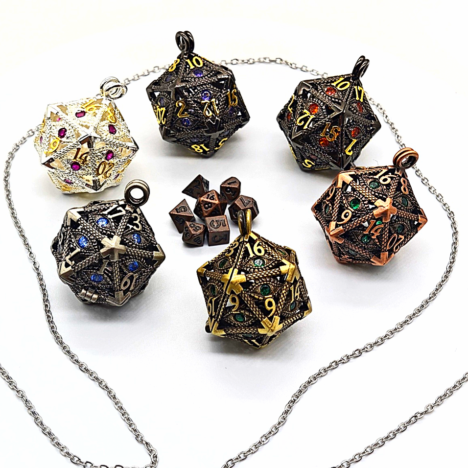 Arcadrel – close-up view – DnD dice pendant necklace