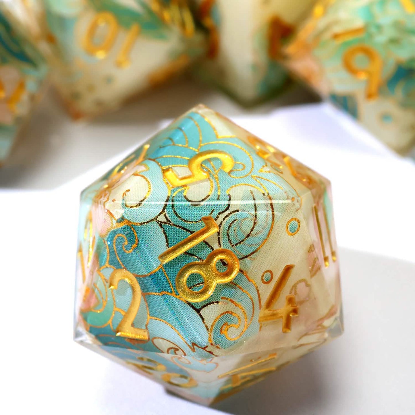 Emerald Tide – view 10 – art core DnD dice set