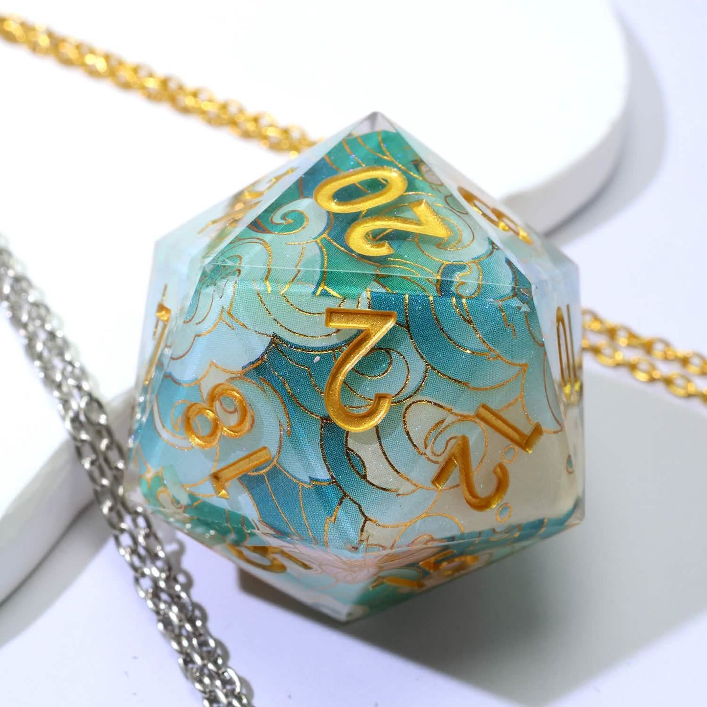 Emerald Tide – lifestyle shot – art core DnD dice set (1)