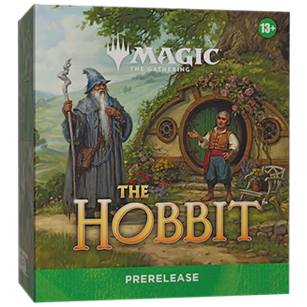 Magic: The Gathering The Hobbit Prerelease Pack featuring themed Lord of the Rings artwork and branded packaging for the special edition prerelease event.