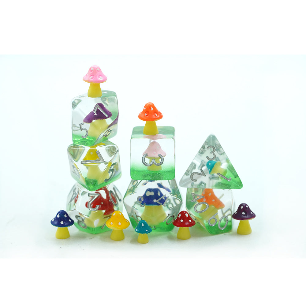 Multi-Colour Mushies | Resin Inclusion Dice | 7 Piece Set