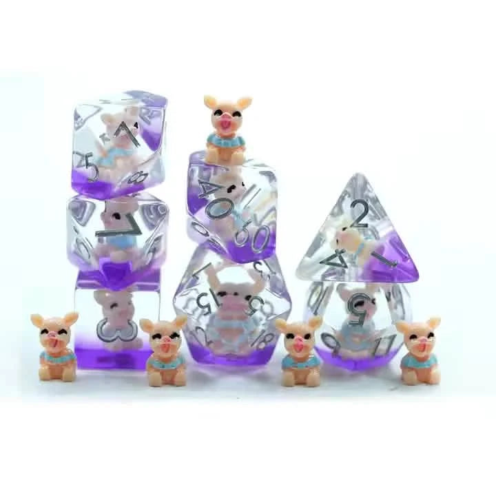 Pinky Pigs – lifestyle shot – resin DnD dice set