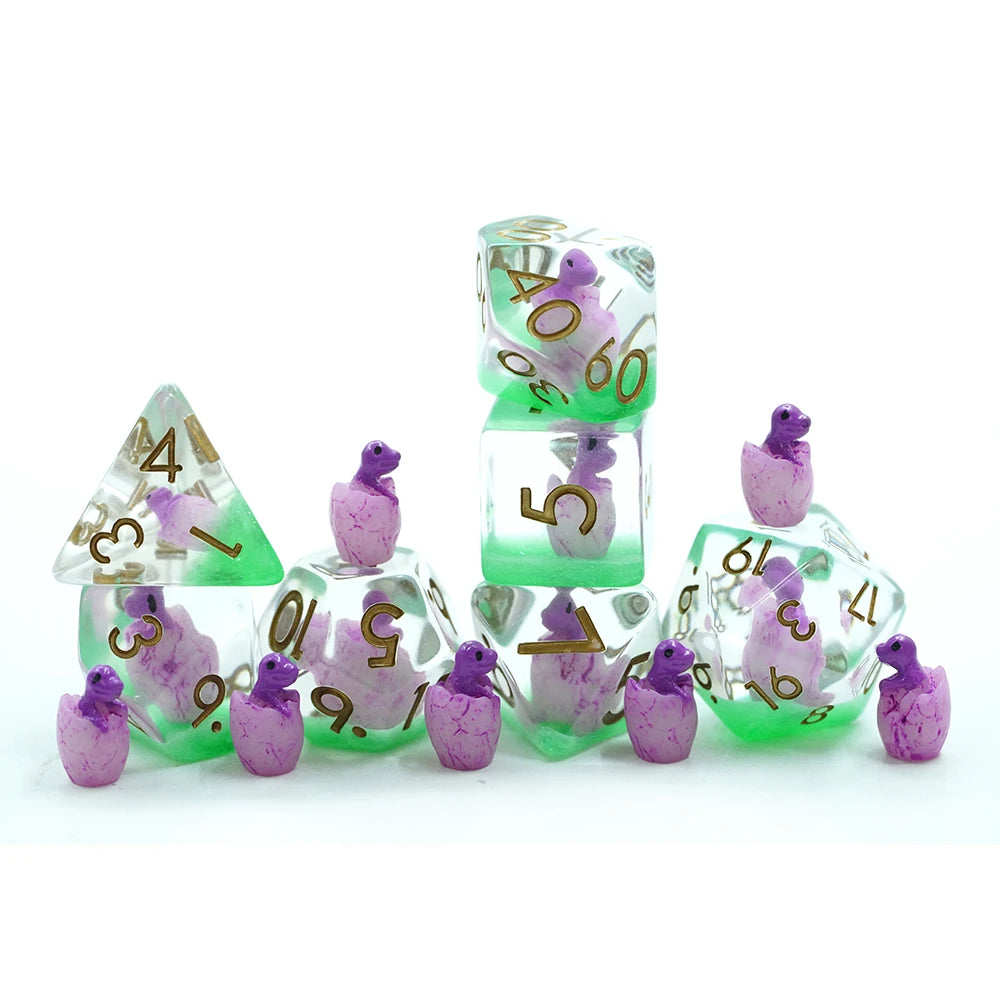 Purple Hatchling Dragon | Resin Inclusion Dice | 7 Piece Set