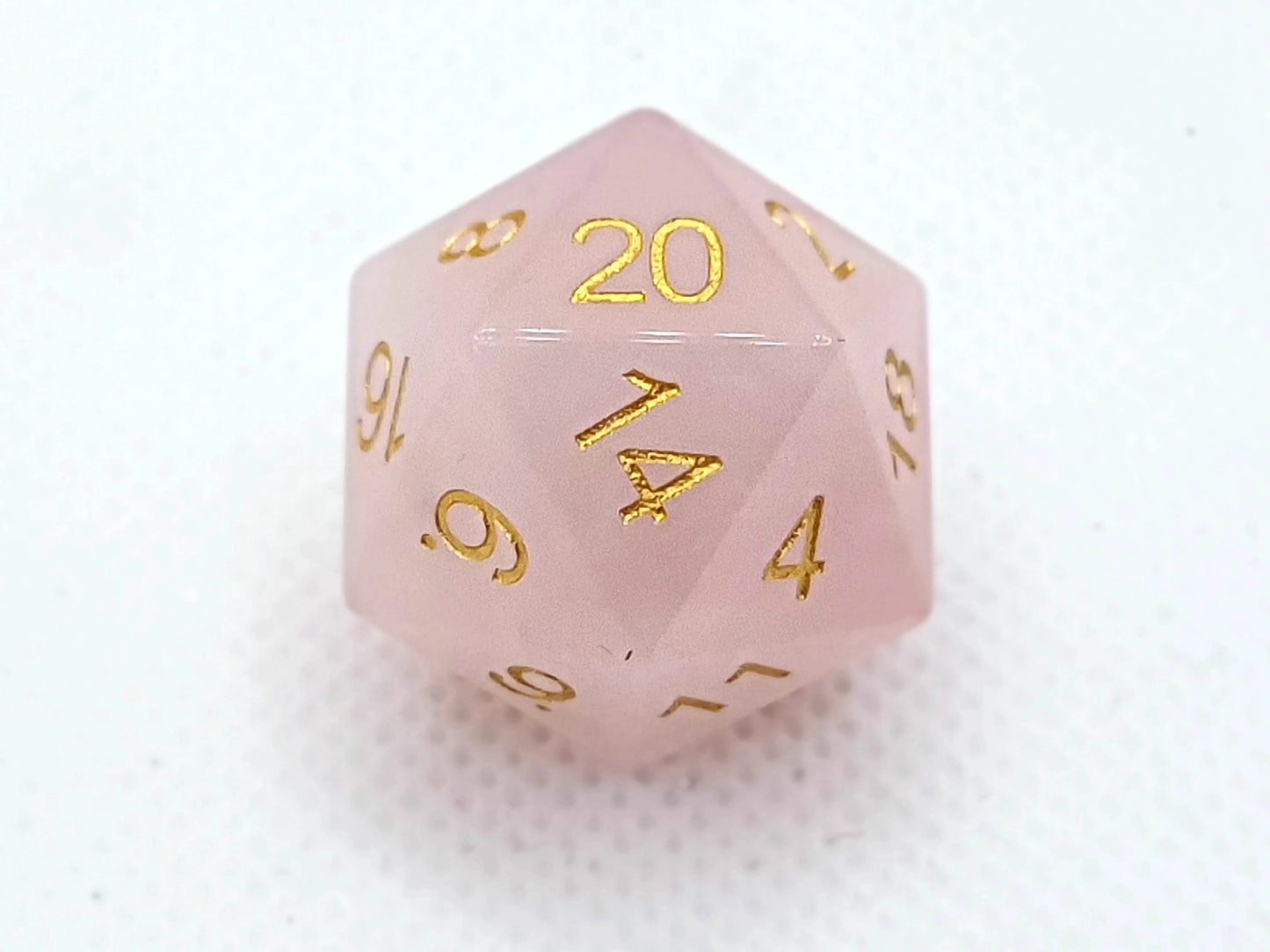 Rose Quartz – close-up view – DnD dice set