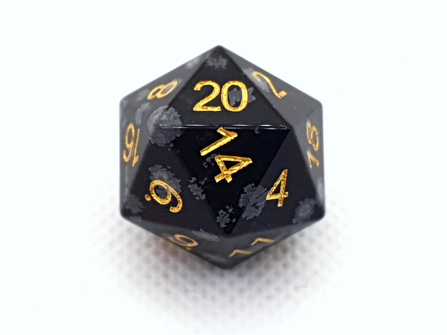 Snowflake Obsidian – close-up view – DnD dice set