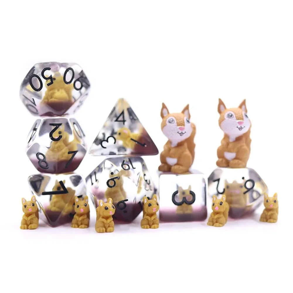 Nutty Squirrels – lifestyle shot – resin DnD dice set