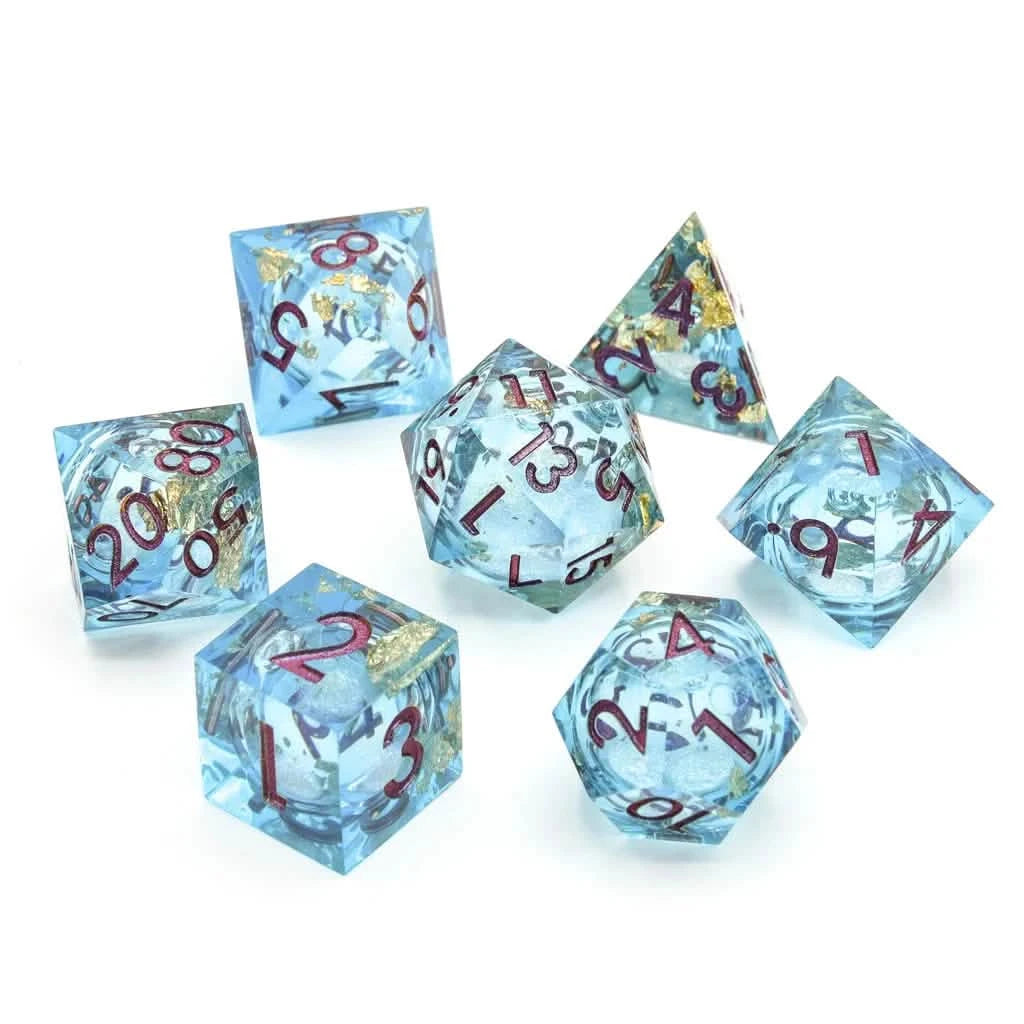 Aurora Mist – lifestyle shot – liquid core DnD dice set