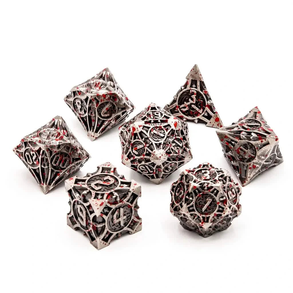 Mithril Massacre – lifestyle shot – metal DnD dice set