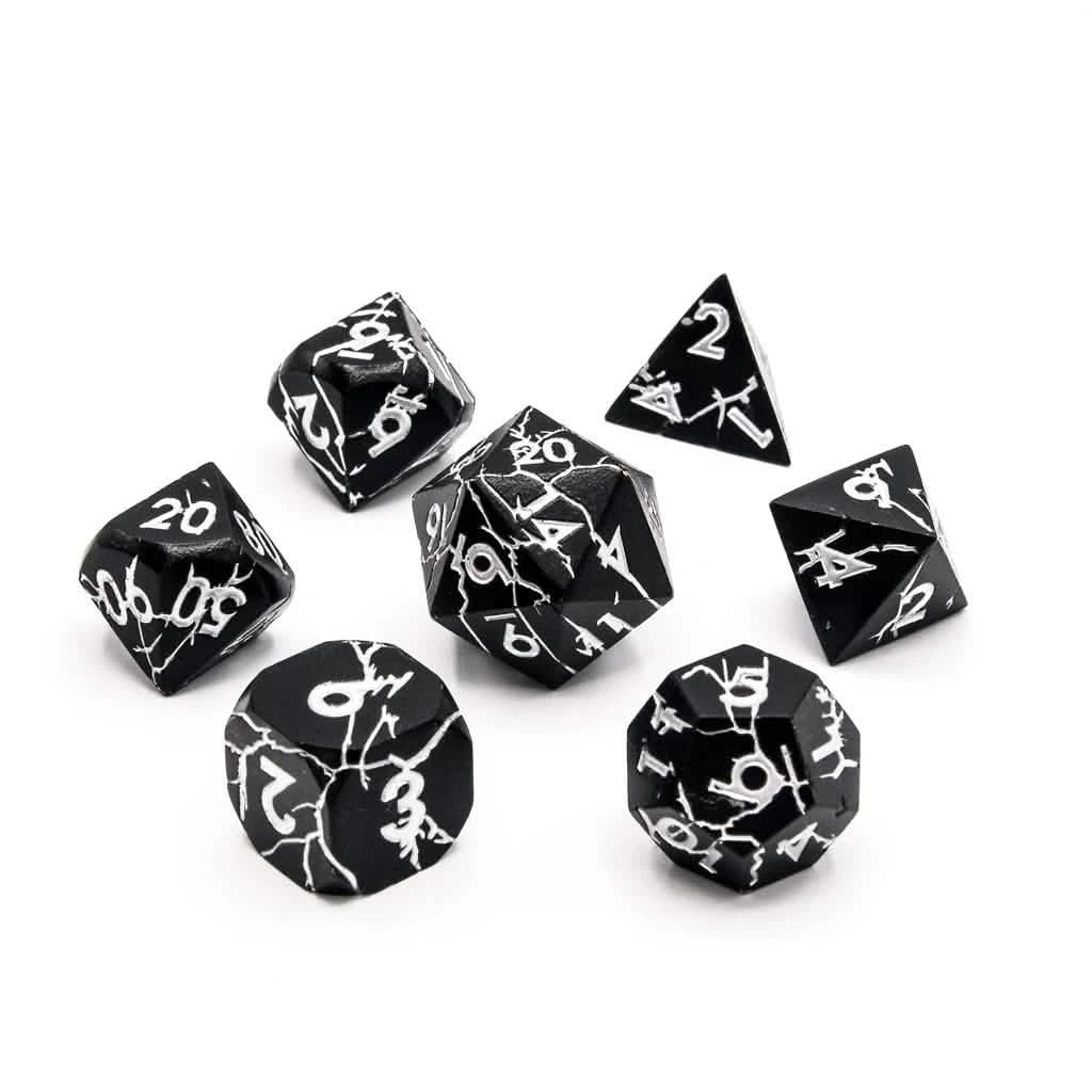 Obsidian Keeper – lifestyle shot – metal DnD dice set