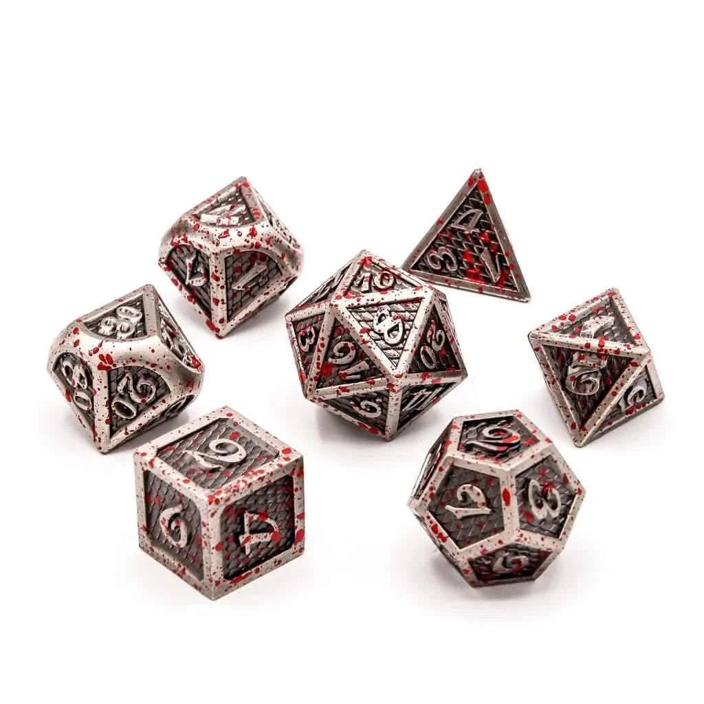 Wyrm's Wrath – lifestyle shot – metal DnD dice set