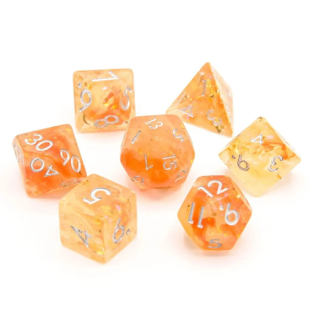 Sunset Enigma – lifestyle shot – DnD dice set