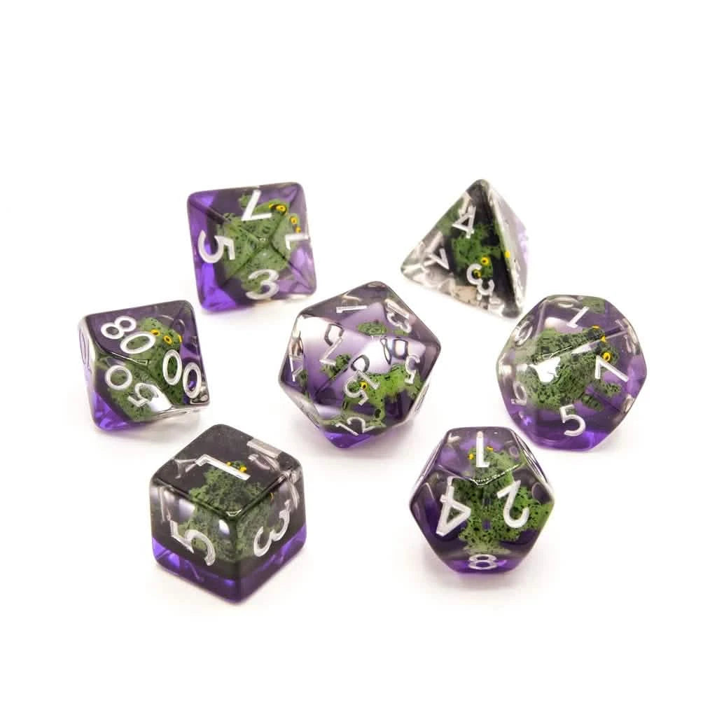 Green Frogs – lifestyle shot – DnD dice set