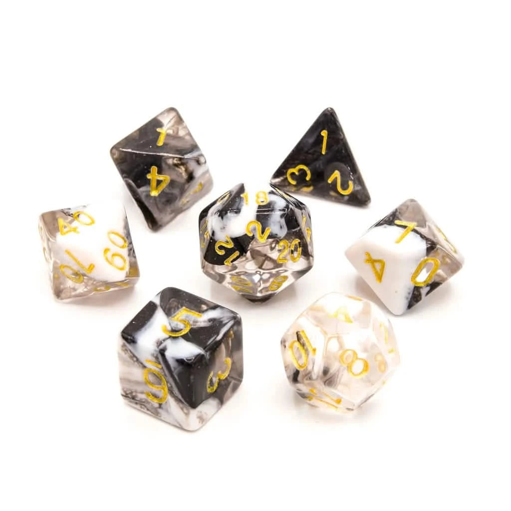 Spectral Frost - Acrylic DND Dice Set - 7 Piece Polyhedral – lifestyle shot – acrylic DnD dice set