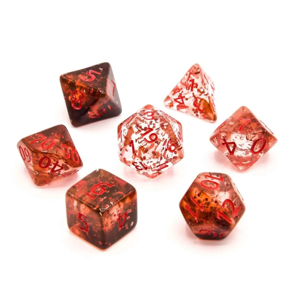 Mortal Wounds - Acrylic DND Dice Set - 7 Piece Polyhedral – lifestyle shot – acrylic DnD dice set