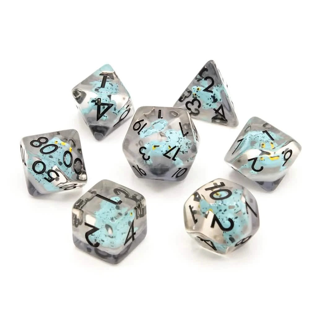 Blue Frogs – lifestyle shot – DnD dice set