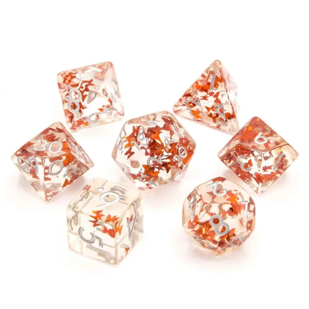 Orange Butterfly – lifestyle shot – DnD dice set