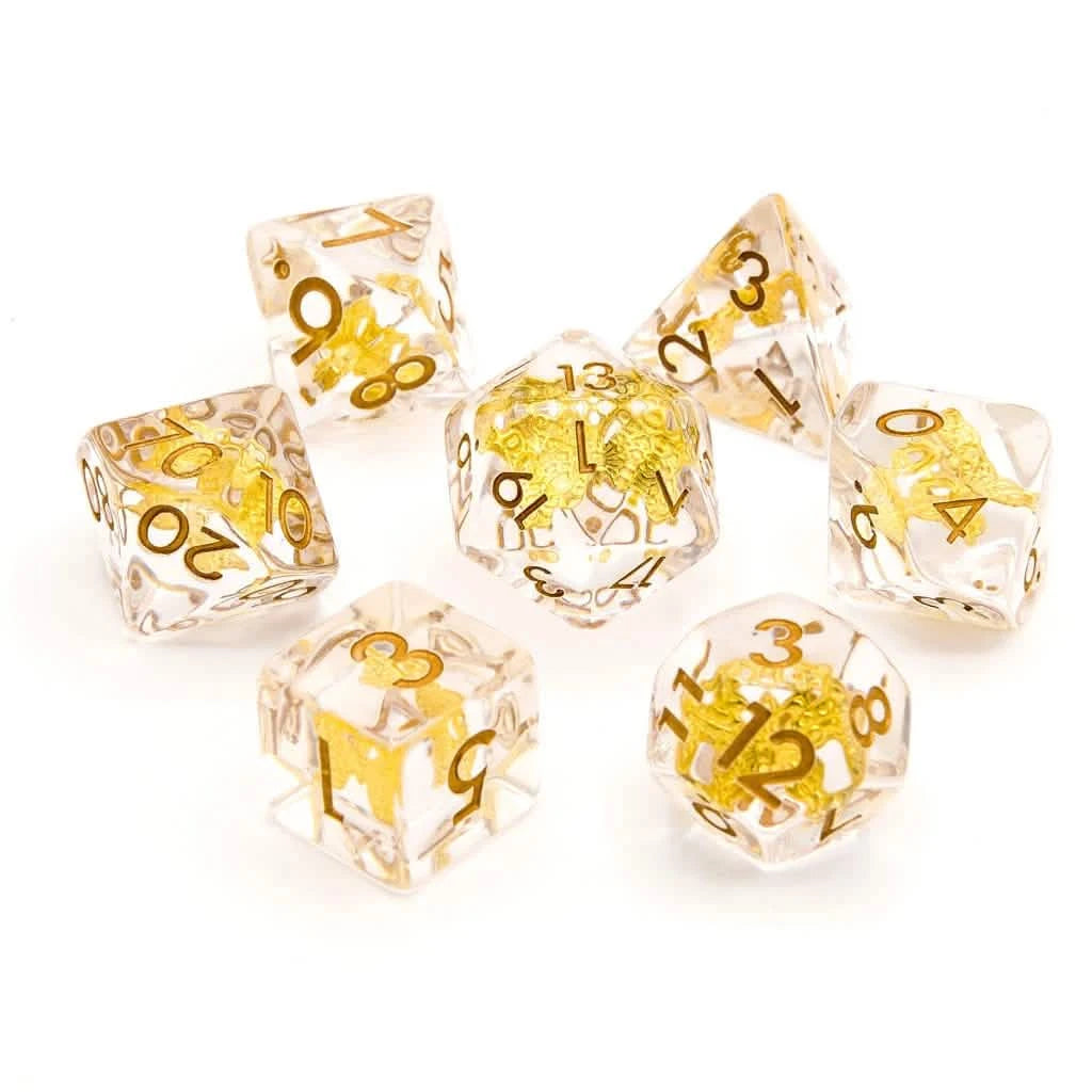 Gold Butterfly – lifestyle shot – DnD dice set