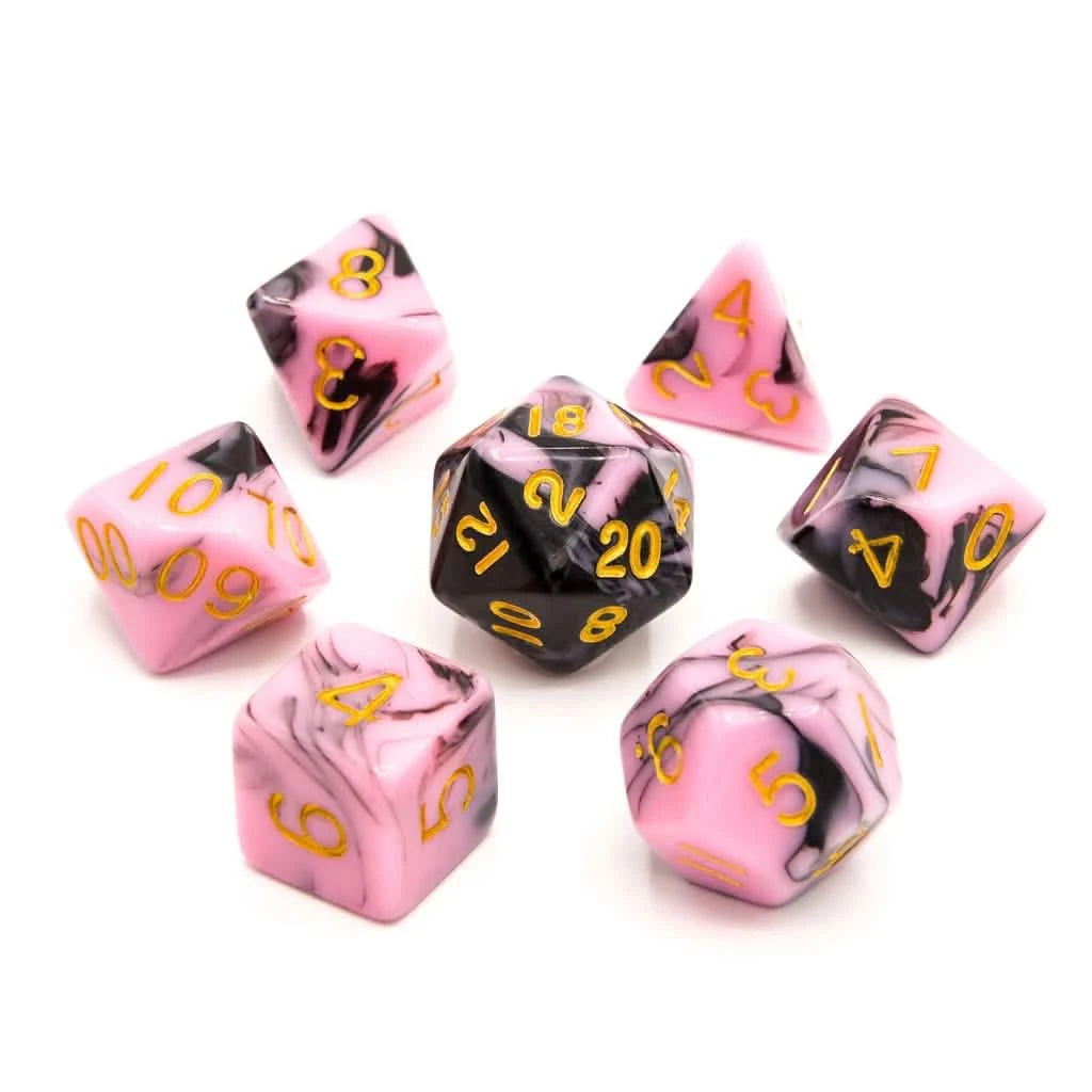 Bubblegum Midnight - Acrylic DND Dice Set - 7 Piece Polyhedral – lifestyle shot – acrylic DnD dice set