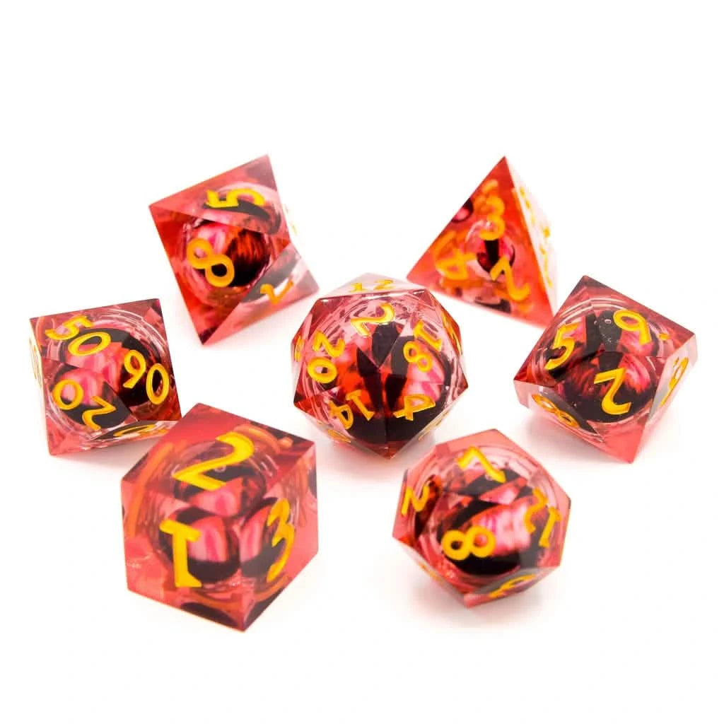 Eye of Fire – lifestyle shot – liquid core DnD dice set