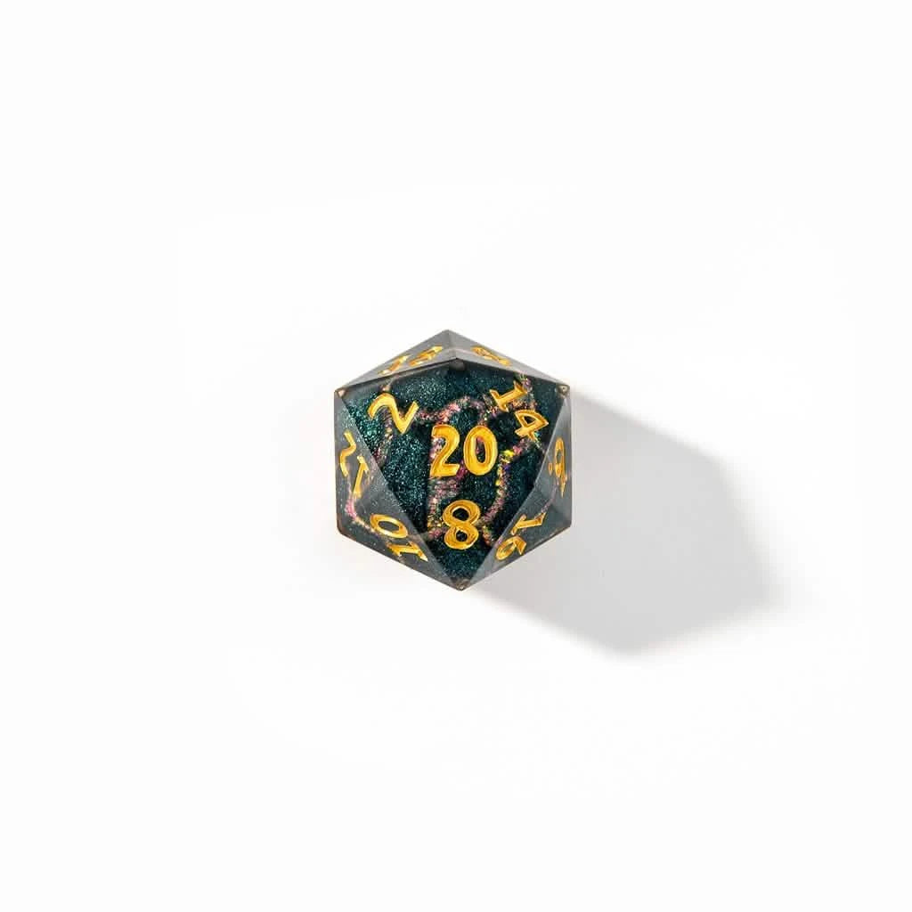 Aurora Spark – close-up view – art core DnD dice set