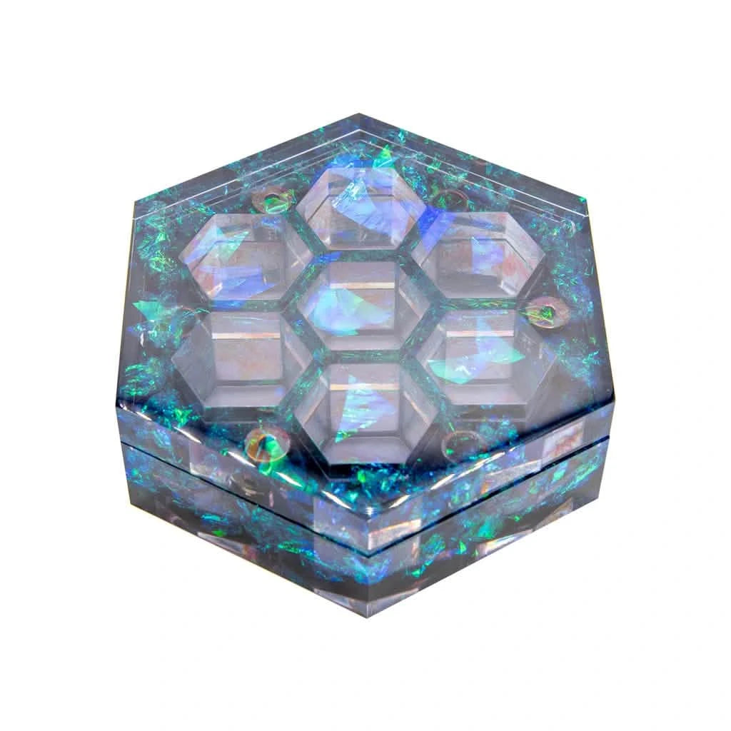 Azure Sparkle – lifestyle shot – DnD dice box