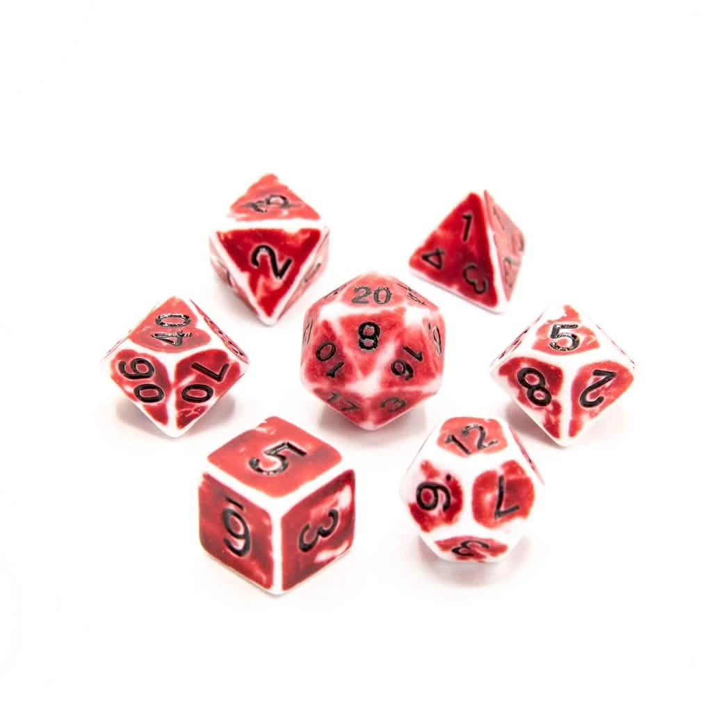 Crimson Relic - Acrylic DND Dice Set - 7 Piece Polyhedral – lifestyle shot – acrylic DnD dice set