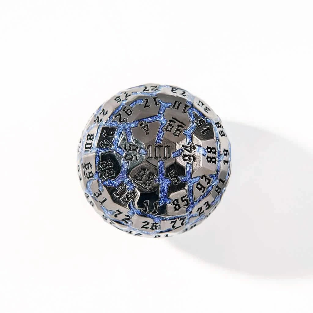 Frostmourne Steel – close-up view – metal DnD dice set