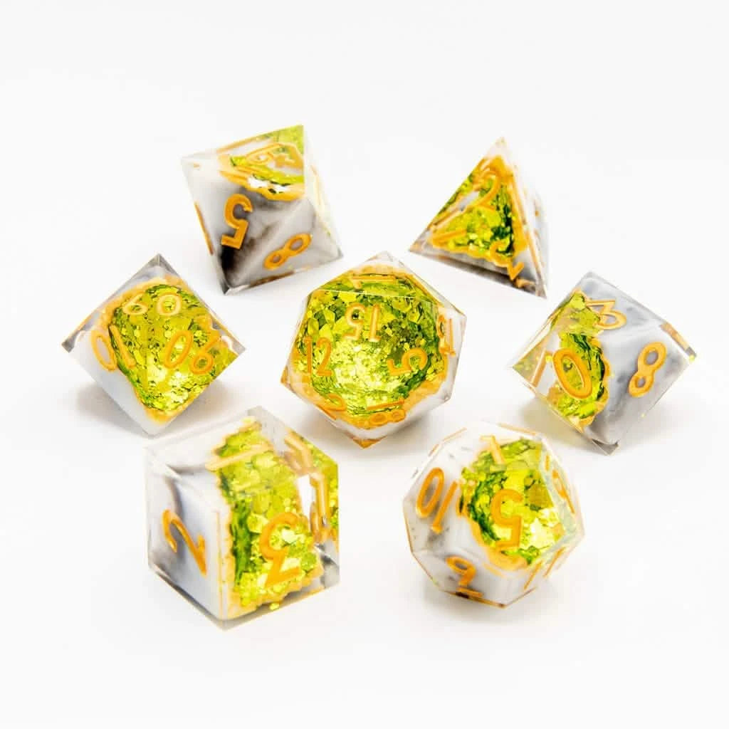 Arctic Emerald – close-up view – DnD dice set