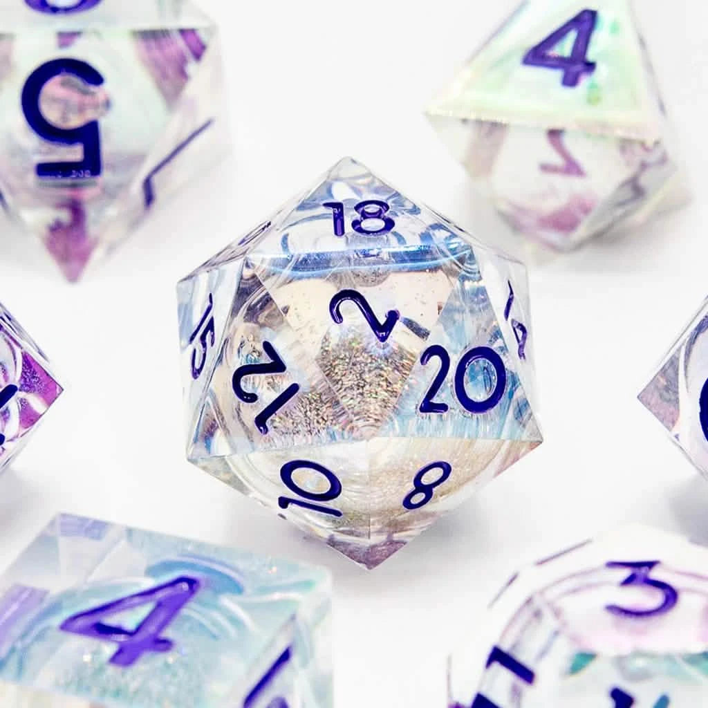 Aura of Mystics – close-up view – liquid core DnD dice set