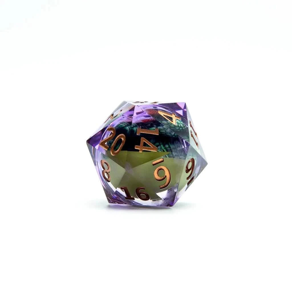 Eye of Fate – close-up view – liquid core DnD dice set
