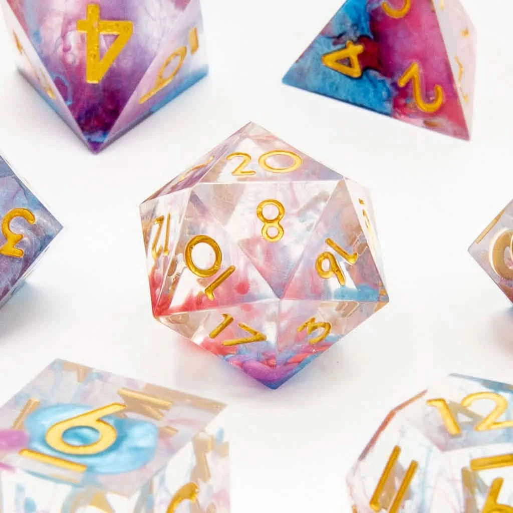 Arcane Cyclone – close-up view – sharp edge resin DnD dice set