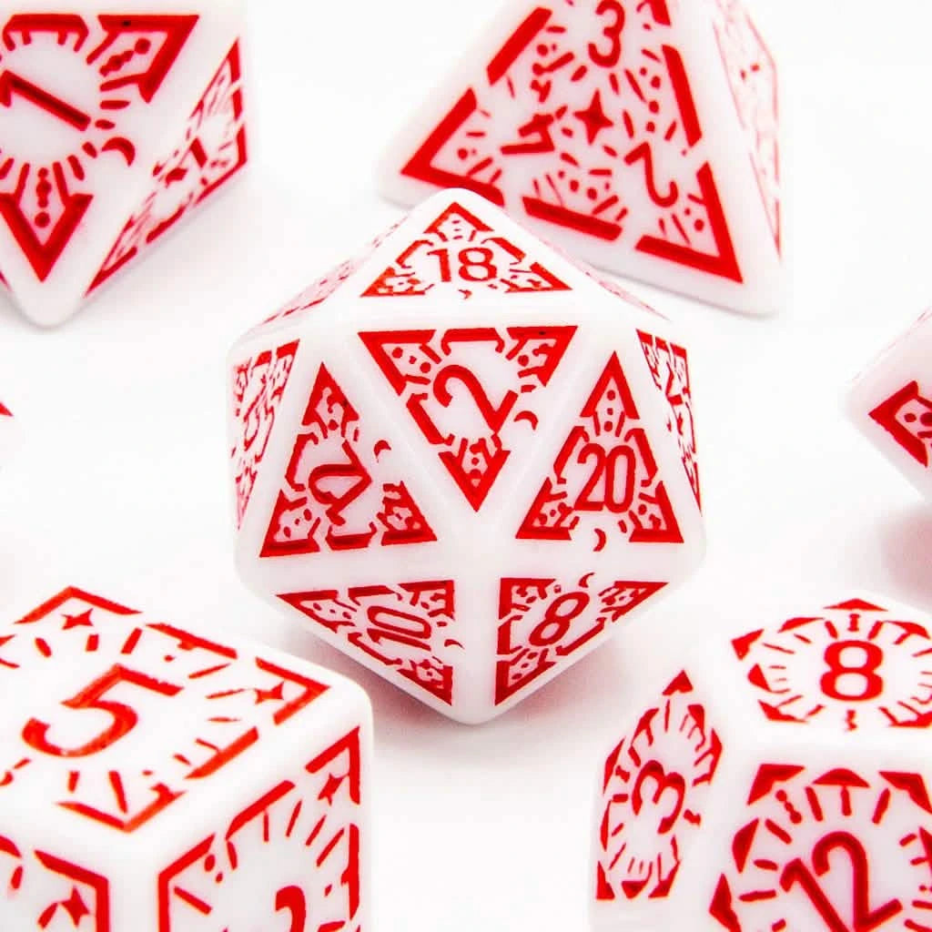 Arcane Flare – close-up view – acrylic DnD dice set