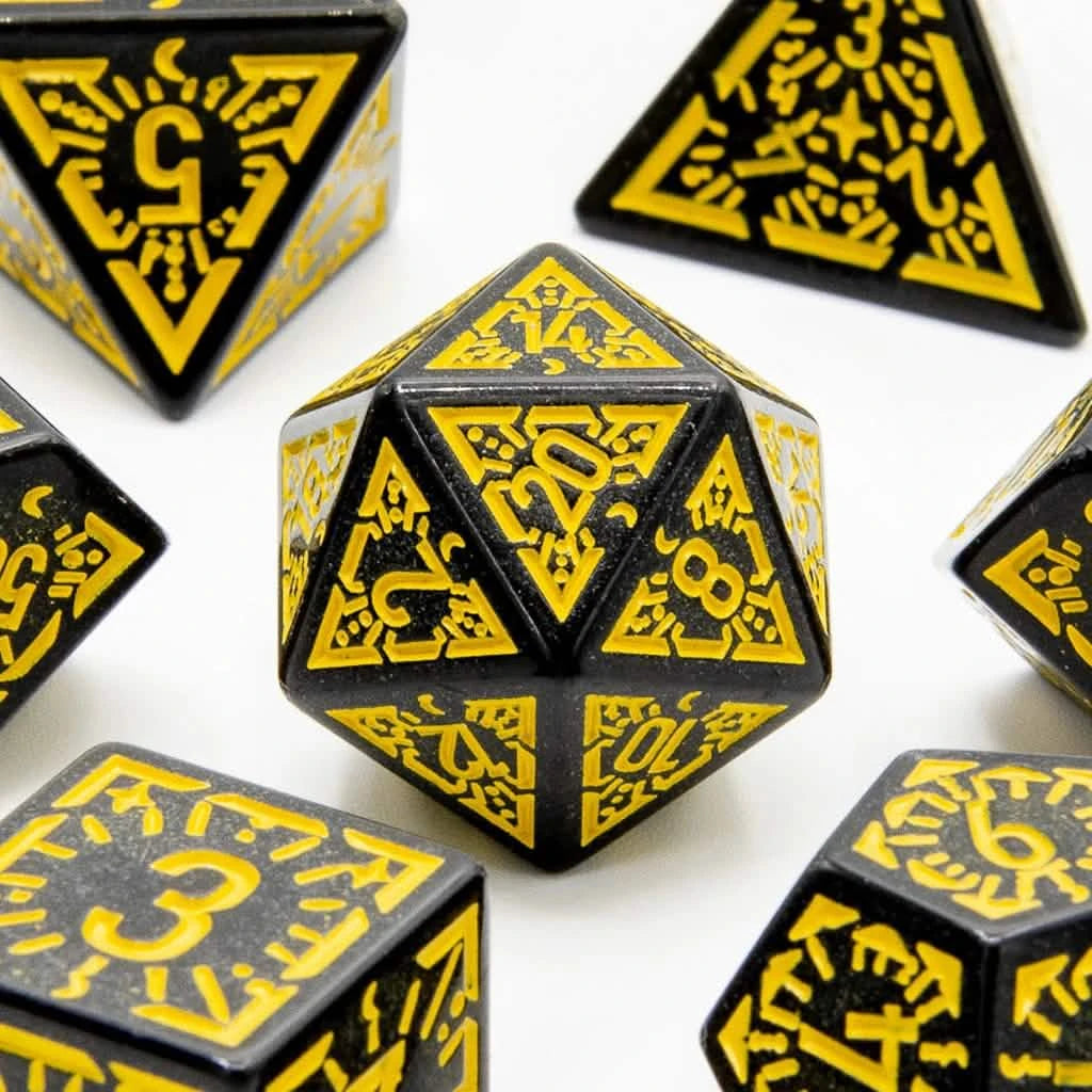 Solar Ray - Acrylic DND Dice Set - 7 Piece Polyhedral – close-up view – acrylic DnD dice set