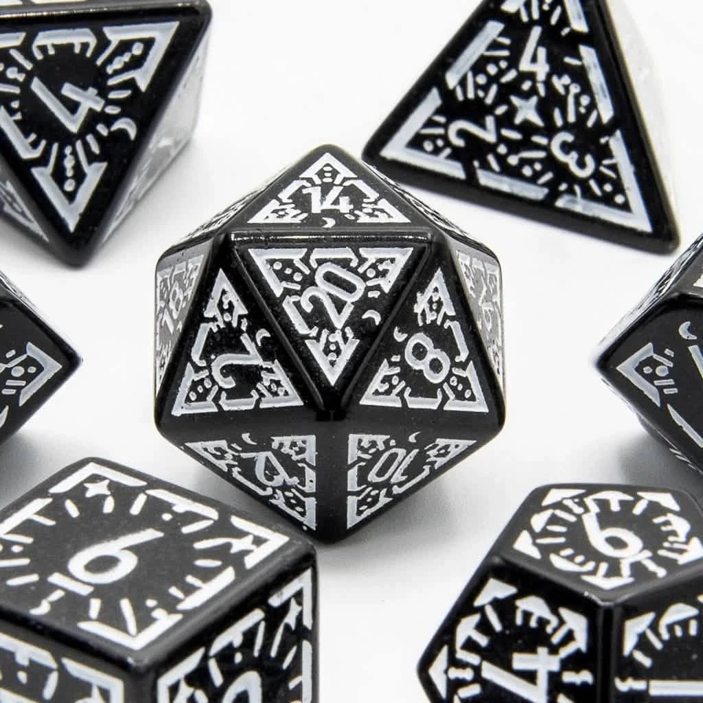 Lunar Ray - Acrylic DND Dice Set - 7 Piece Polyhedral – close-up view – acrylic DnD dice set