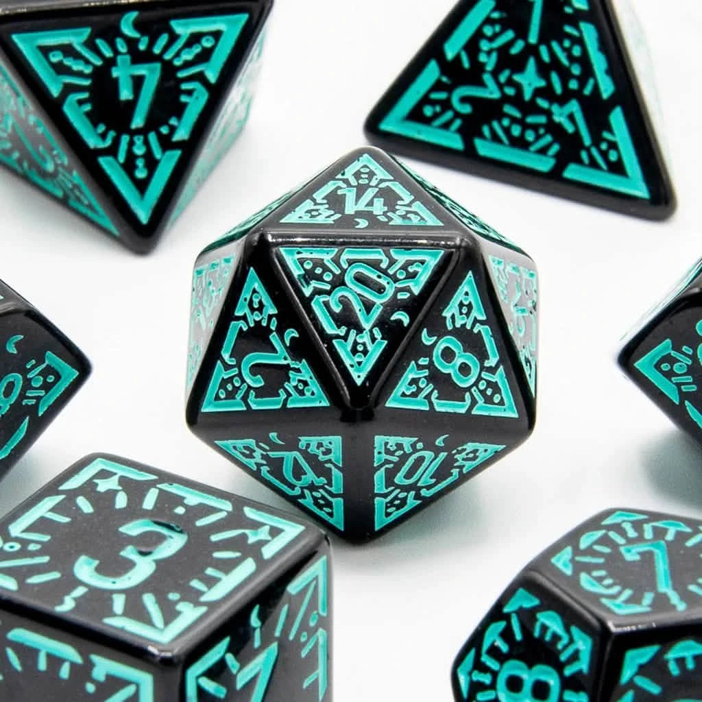 Emerald Ray - Acrylic DND Dice Set - 7 Piece Polyhedral – close-up view – acrylic DnD dice set