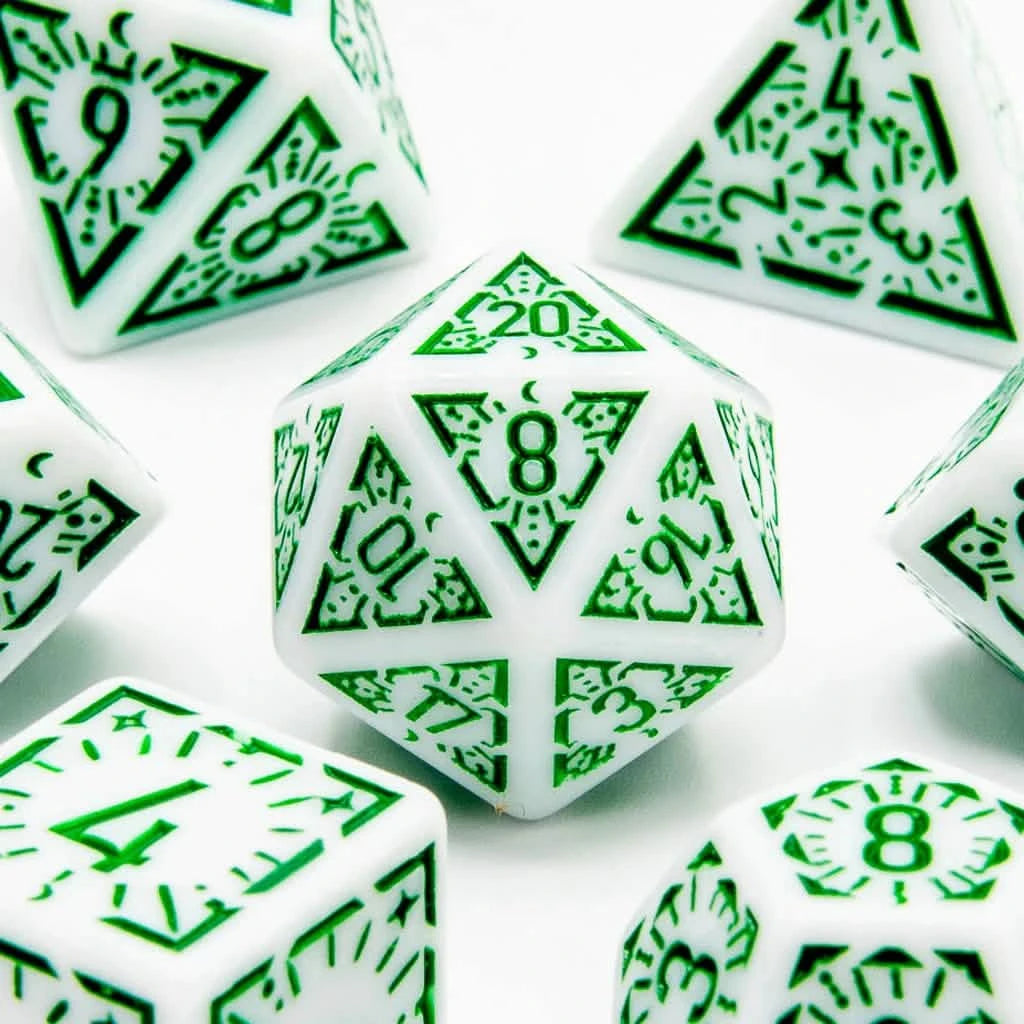 Arcane Burst – close-up view – acrylic DnD dice set