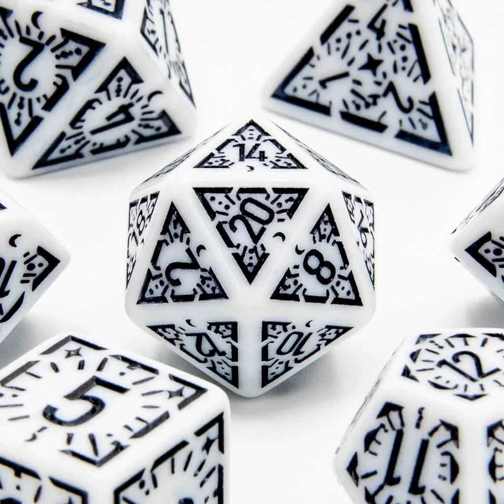 Arcane Veil - Acrylic DND Dice Set - 7 Piece Polyhedral – close-up view – acrylic DnD dice set