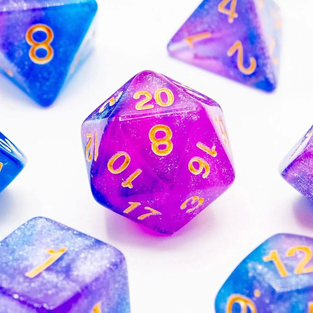 Starlit Ocean – close-up view – acrylic DnD dice set
