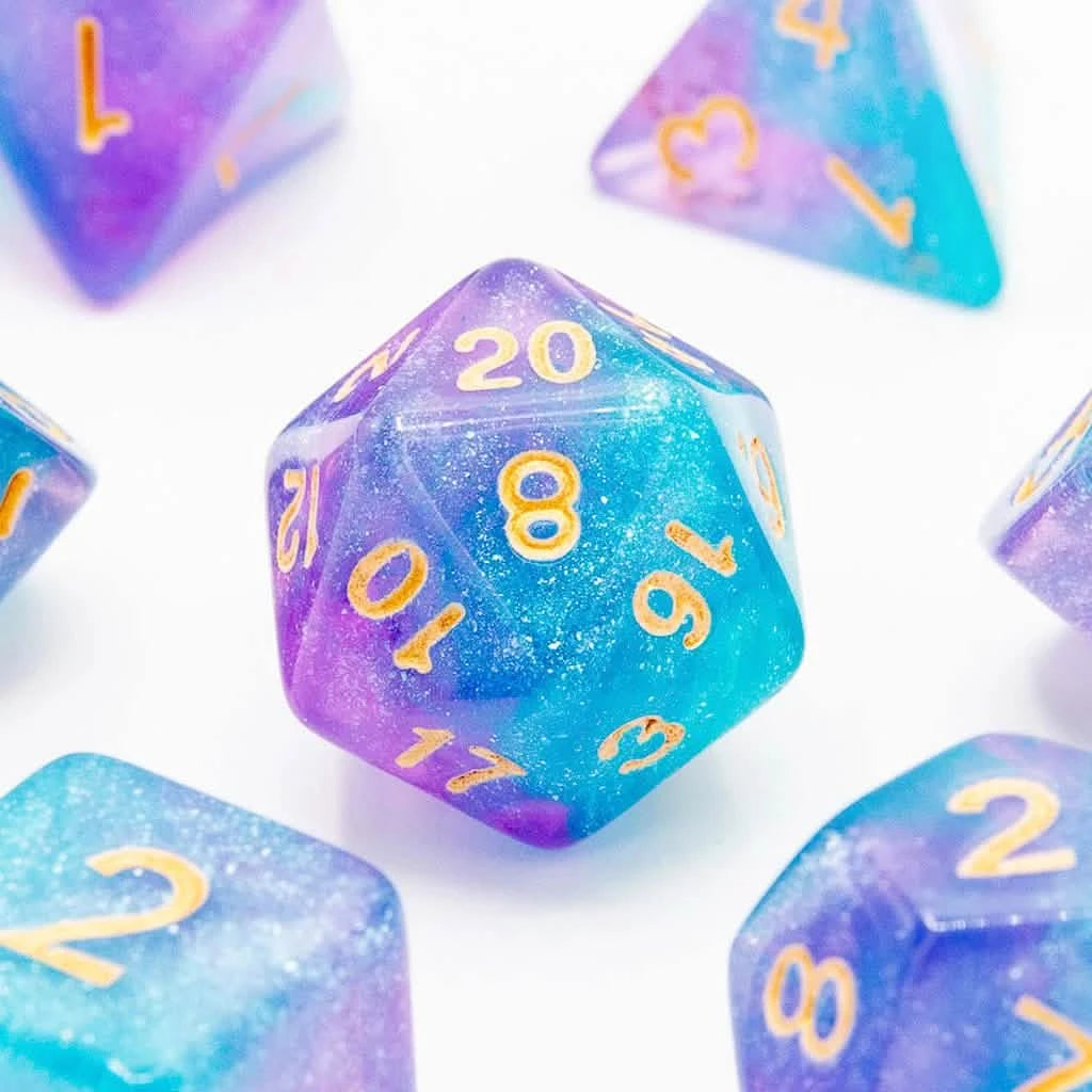 Icy Teal Twist – close-up view – acrylic DnD dice set