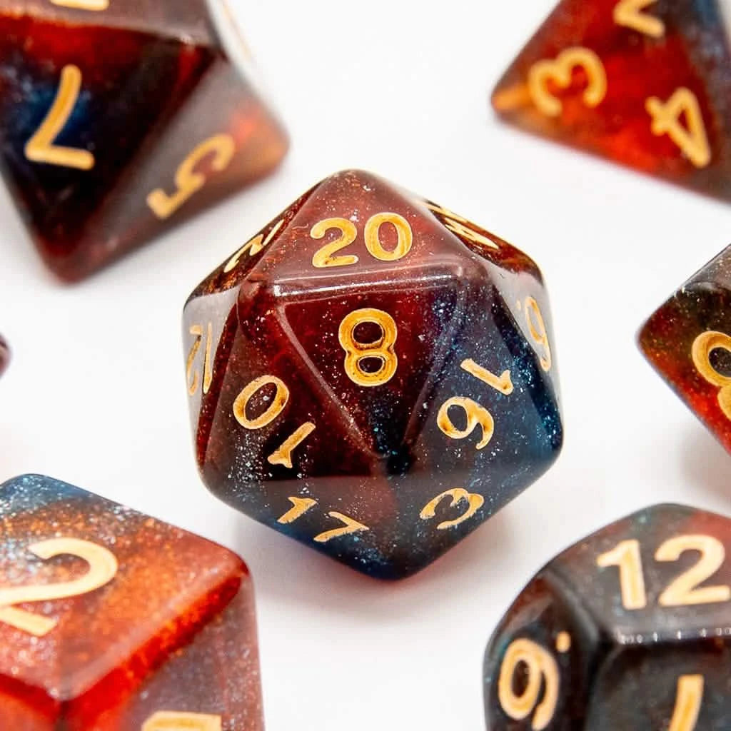 Berry Blaze – close-up view – acrylic DnD dice set
