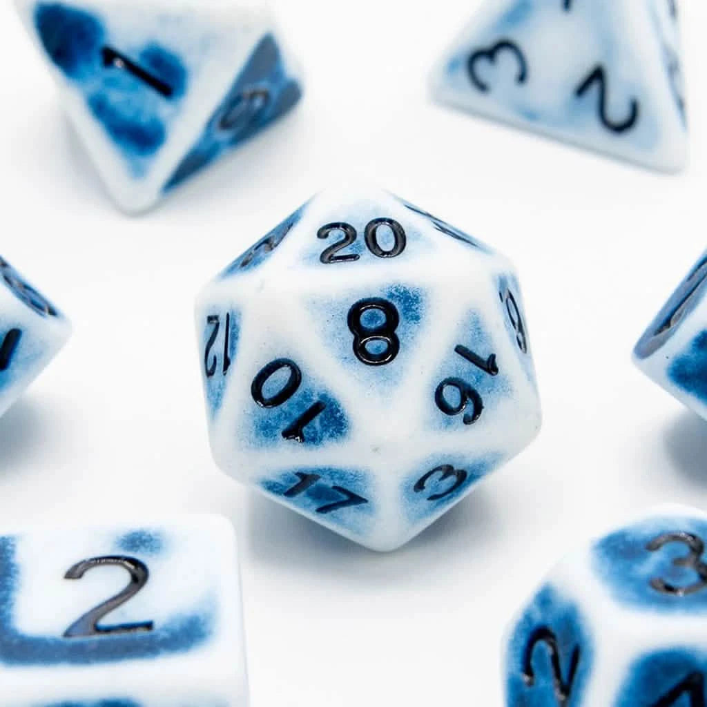 Faded Glory Blue - Acrylic DND Dice Set - 7 Piece Polyhedral – close-up view – acrylic DnD dice set